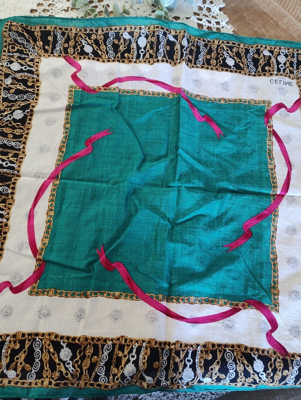 Celine 19x19 Approximate Scarf.. No Stains.. I Believe It's Cotton. - Picture 6 of 6
